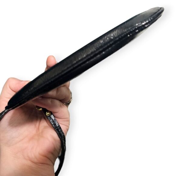 Coach Daisy Liquid Gloss Small Patent Leather Black & Gold Wristlet - Picture 6 of 11